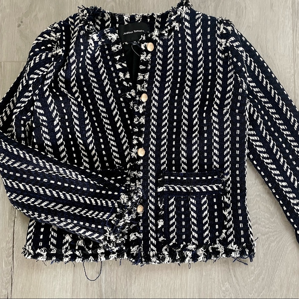 Vici Dolls Navy & White Tweed Jacket - Medium